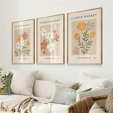 3er/Set Blumen- und Pflanzen-Leinwandkunst-Set, Blumenmarkt-Ausstellungsplakate, beige abstrakte Blumen-Kunst-Drucke, Pflanzen- und Blumen-Drucke für Zuhause, Büro, Wohnzimmer und Schlafzimmer Dekoration, rahmenlos - A - Übersicht 6