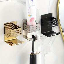 1pc No-Drill Wall-Mounted Toothbrush Holder, Multi-Function Bathroom Storage Rack, Space-Saving Toothpaste, Skincare, Cosmetics Organizer, Home Vanity Accessory, Birthday, Housewarming, Holiday Gift - Multicolor - View 3