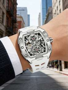 Men's Fashion Mechanical Watch Hollow Automatic Sports Watch Luminous Waterproof Silicone Strap Men's Gift Suitable For Christmas,Back-To-School - one-size - View 2