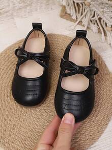 1 Pair Girls Bow Knot Hook & Loop Comfortable Soft Sole Minimalist Fashion Flat Shoes Suitable For Spring And Autumn - Black - View 4