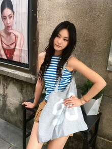 韓系百搭 Ins 通勤休閒日常購物女款時尚小眾大容量腋下托特單肩包 - 灰色 - 查看 8
