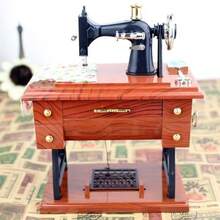2D Flat Printed Acrylic Material Simulated 1pc Music Box European Vintage Classical Foot Pedal Sewing Machine Table Mechanical Wind-Up Music Box Home Decor Mother's Day Gift Birthday Gift Christmas Gift - 1PC - View 5