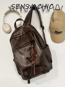 Fashionable Unisex Backpack, Large Capacity Storage Compartments, Decorative Pendant Details, Comfortable And Portable, Suitable For Daily Commute, University And Office Use - Coffee - View 3