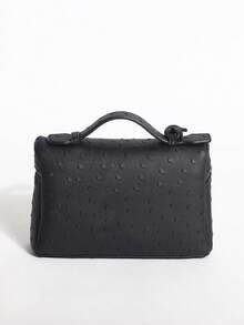Premium Women's Black PU Embossed Polka Dot Small Handbag, Versatile Crossbody Bag, Fashionable Minimalist Elegant Metal Lock Decor, Commute & Shopping Bag - Black - View 6