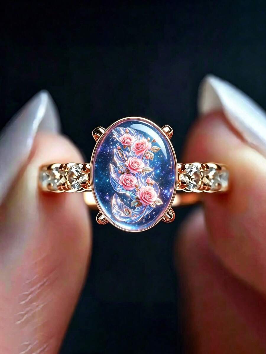 Elegant Style Star Flower Pattern Women's Fashion Ring, Carved Texture Hypoallergenic Skin-Friendly Jewelry, Suitable For Daily Wear - Gold - View 1