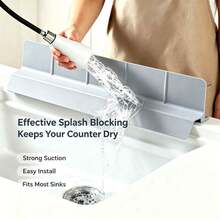 Protector de salpicaduras para fregadero de cocina, protector de agua de silicona autovaciante de 23" con pared alta contra salpicaduras & ventosas fuertes, para grifo, encimera & borde del fregadero – Mantiene los fregaderos secos - Ver 2
