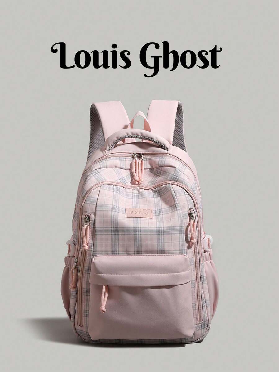 New Multifunctional Plaid Backpack Large Capacity School Bag Laptop Bag. Spacious Main Compartment, Can Accommodate Laptop; Internal Multi-Layer Compartments + External Dual Side Pockets + Front Zipper Pocket, Organized Storage, Convenient Access. Suitable For Students Attending Classes, Commuting, Daily Work Travel, Weekend Short Trips, Casual Shopping. - Multicolor - View 1