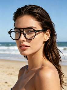 PC 1TR Frame Unisex Oval Fashion Decorative Plano Glasses For Daily Computer Use And Gaming - Black - View 5