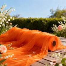 High Quality Orange Sheer Net Fabric Roll - Wrinkle Resistant Polyester Tulle For Wedding Arch, Doorway Curtain, Balcony Decoration, Craft Projects And Festive Gift Packaging - View 3