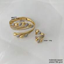1pc/Set Gold Multi-Layer Water Drop Zirconia Bracelet & Ring Set, 18K Gold Plated Niche Design Luxury Versatile Jewelry, Diamond Zirconia Style - Gold - View 7