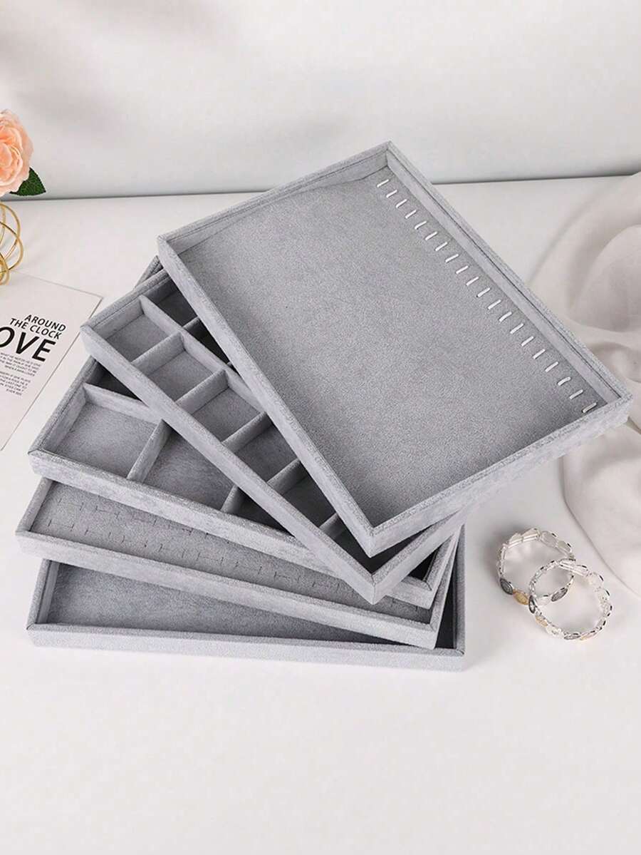 Grey Soft Inner Scratch Resistant Removable Divider Jewelry Box Cosmetic Storage Decor Tray Ornament Organizer Drawer Storage Rack Storage Box Storage Organizer Home Decoration Bedroom Decoration Room Decoration Office Storage Vanity Dresser - Multicolor - View 1