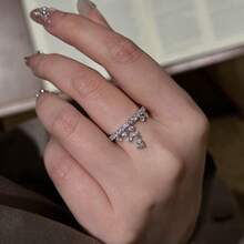 1 pièce Bague ouverte élégante et sophistiquée de luxe personnalisée avec zircone cubique en forme de larme, convient pour le port quotidien des femmes - Argent - Voir 7
