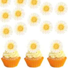 60 Pack Edible Flowers Cupcake Toppers Sunflower Cupcake Toppers Flower Cake Decoration Summer Cake Decoration For Summer Theme Baby Shower Birthday Party Cake Decorations Favors - Design 3 - View 1