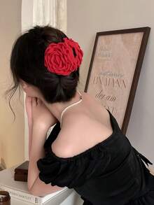 1pc Women's Solid Color Fabric Large Multi-Layer Rose Hair Clip, Elegant Oversized Hair Clip, Fashionable Sweet Style, Suitable For Campus, Party, Dance, Daily Wear - Black - View 6