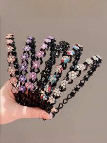 1pc Elegant Rhinestone Flower Hairband, Plastic Teeth Non-Slip Headband, Beauty, Home, Hair Accessories - Multicolor - View 6