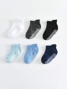 6 Pairs Boys & Girls Basic Non-Slip Bottom Children's Sports Socks, Tab Socks, Multi-Function Trampoline Socks, Floor Socks - Multicolor - View 1