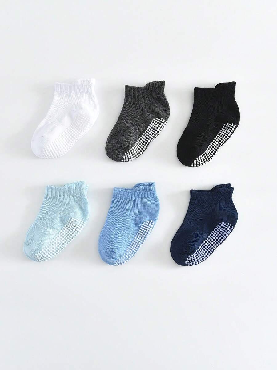 6 Pairs Boys & Girls Basic Non-Slip Bottom Children's Sports Socks, Tab Socks, Multi-Function Trampoline Socks, Floor Socks - Multicolor - View 1
