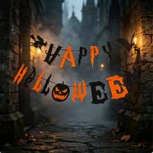 Happy Halloween 羊毛氈橫幅 女巫蝙蝠南瓜花環 萬聖節派對懸掛裝飾 - 彩色 - 查看 5