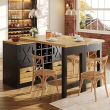 Mesa de cocina extensible, mesa de comedor multifuncional con aparador, superficie de mesa giratoria 360°, mesa de cocina extensible con gran espacio de almacenamiento, mueble de pared para salón, negro - Ver 3