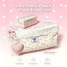 Pink Floral Pattern Pencil Case, Cute Ins Style, Large Capacity, High Aesthetic, Student Minimalist Stationery Storage Bag, Niche Design - A - View 8