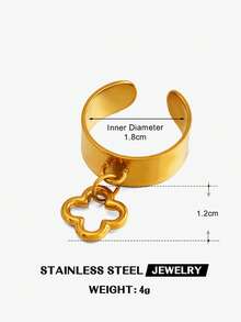1pc Stainless Steel Fashion Casual Entertainment Clover Pendant Ring Suitable For Women's Daily And Party Wear - Multicolor - View 6