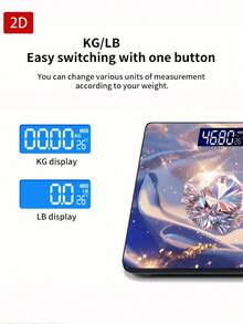 1 buah Timbangan Elektronik Layar LED, Timbangan Kamar Mandi Berlian Berkilau 2D Datar, Platform Timbangan Dekoratif - Cocok untuk Penggunaan Jangka Panjang, Memenuhi Kebutuhan Penimbangan di Rumah, Menggunakan Baterai AAA (Baterai Tidak Termasuk) - MultiWarna - View 8