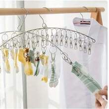 Stainless Steel Clothes Drying Rack With 20 Clips Rotating Hook Windproof Anti-Fall Foldable Portable For Socks Underwear Towels Bras Baby Clothes Laundry Organization Storage Solution Hanging Drying Accessories - Multicolor - View 8
