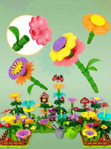 DIY Garden Flower Building Blocks Toy, Colorful Stackable Flower Puzzle Assembly, Creative Handmade Bouquet Assembly Set, Educational Role-Play Interactive Game For Children, Birthday Gift - Multicolor - View 6
