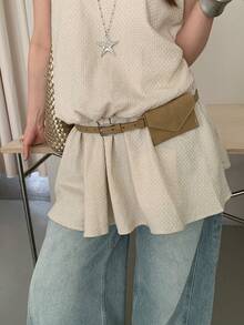 1pc Khaki Women's PU Faux Leather Vintage Commuter Style Matte Leather Solid Color Waist Belt - Khaki - View 3