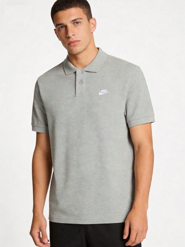 Nike Men's Grey Short-Sleeve Polo Shirt Classic Fit Breathable Versatile Pullover Daily Commute Comfortable Casual T-Shirt - Grey - View 1