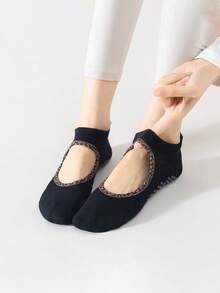 1/3 pares de calcetines tipo barco de yoga vintage con ribete de leopardo y empeine expuesto calado para mujer, estilo básico de color liso con suela completa, lunares y flores, partículas antideslizantes de silicona, transpirables, de corte bajo e invisibles, para interiores, hogar, pilates, aeróbicos, danza, fitness profesional, calcetines antideslizantes para suelo, negro, gris, té con leche, 3 colores, paquete múltiple - Multicolor - Ver 10
