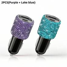 1个闪亮水钻车载充电器，快速充电，USB/AC车载手机充电器，心形LED显示屏水钻车载充电器适配器，快速充电，支持手机、行车记录仪、GPS等设备，手工制作，是节日/生日送给男士和女士的理想礼物 - 彩色 - 查看 44