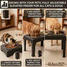 Elevated Dog Bowls/Adjustable Elevated Dog Bowl/3 Height Adjustable Raised Dog Bowl Stand With 2 Stainless Steel Dog Food Bowls Non-Slip Dog Feeder Suitable For Dogs Of All Sizes Black/Stainless Steel Upright Anti-Vomit Dog Bowl - Black - View 3