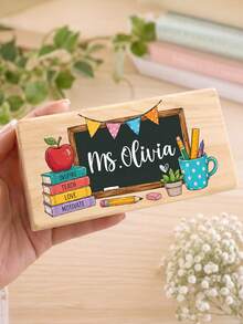 1pc Personalized Teacher Whiteboard Eraser, Wooden Chalkboard Eraser, Back To School Classroom Decor, Year-End Teacher Appreciation Gift, Teacher Gift, Personalized Gift, Customized Eraser, Back To School - Multicolor - View 8