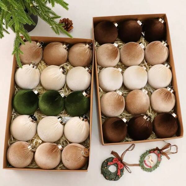 15pcs Christmas Party Decoration Balls, Flocked Balls, Christmas Hanging Balls, Plastic Balls, Christmas Hanging Ornaments, Christmas Decorations, Suitable For Christmas Tree Scene Arrangement, Home Decor, Room Decor, Bedroom Decor, New Year Decor, Outdoor Decor, Festival Party Decor, Christmas Party Supplies, Christmas Theme Atmosphere Holiday Hanging Decorations, Event Party Gifts, Christmas Ball Gift Box Set, Happy New Year, Gifts For Friends And Family