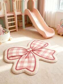 1pc Pink Bow-Shaped Plush Rug, Washable, Soft And Durable, Baby Gift, Newborn Essential, Room Decor, Baby Play Mat, Baby Shower Decoration - Multicolor - View 2