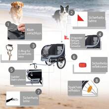 Dog Bike Trailer (Up To 40 Kg) Grey-Black With Swivel Hitch, Cargo Bike Trailer With Mesh And Rain Cover - 黑色+灰色+鋼 - 查看 2