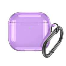 Compatible With AirPods 4th Generation Protective Case, Transparent Soft TPU Earphone Case For AirPods 4, 4 Split-Design Earphone Case Protective Cover With Keychain, Transparent Split TPU Earphone Case - Transparent Purple - View 2