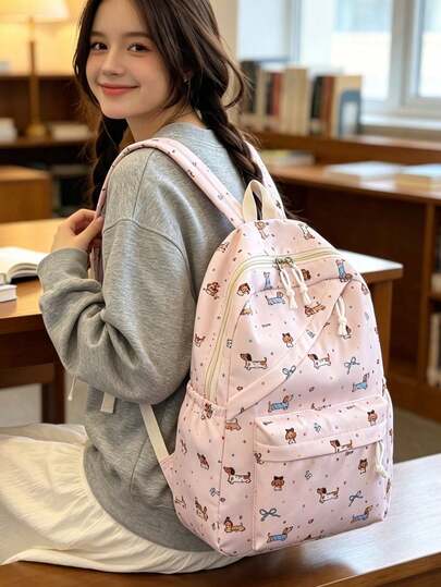1 buah Tas Ransel Gaya Kampus Modis Motif Anak Anjing/Pita Lucu, Kompartemen Laptop Terintegrasi, Tali Bahu yang Dapat Diatur, Tas Perjalanan Kapasitas Besar Multi-Lapisan, Tas Komuter Harian Multifungsi, Tas Perjalanan Singkat, Cocok Untuk Anak Perempuan, Siswa Muda, Mahasiswa, Lulusan Baru, Cocok Untuk Komuter Harian, Liburan Santai, Perjalanan Singkat, Kembali ke Sekolah
