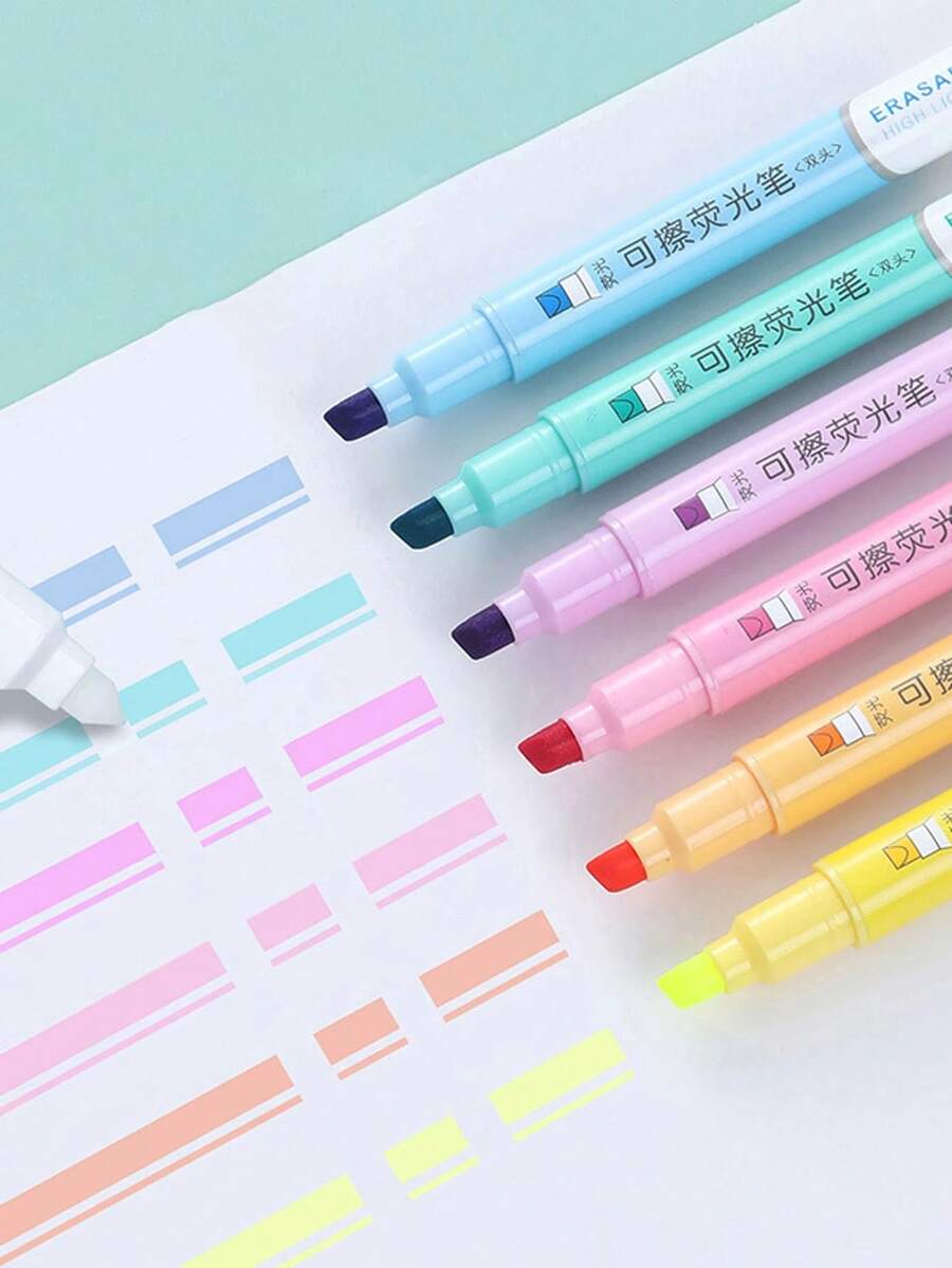 6pcs/Set Erasable Fluorescent Markers, Creative Colorful Graffiti Marking Pens, Perfect For Students Taking Notes And Highlighting, Suitable For Classroom Notes, Students And Office Workers, Great Gift For Back To School Season - Erasable Highlighter - View 1