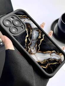 1件高端黑金電鍍大理石手機殼，高矽膠鏡頭保護，適用於Apple 11/12/13/14/15/16/17PROMAX - 黑與白 - 查看 2