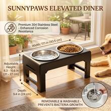 Elevated Dog Bowls/Adjustable Elevated Dog Bowl/3 Height Adjustable Raised Dog Bowl Stand With 2 Stainless Steel Dog Food Bowls Non-Slip Dog Feeder Suitable For Dogs Of All Sizes Black/Stainless Steel Upright Anti-Vomit Dog Bowl - Black - View 6