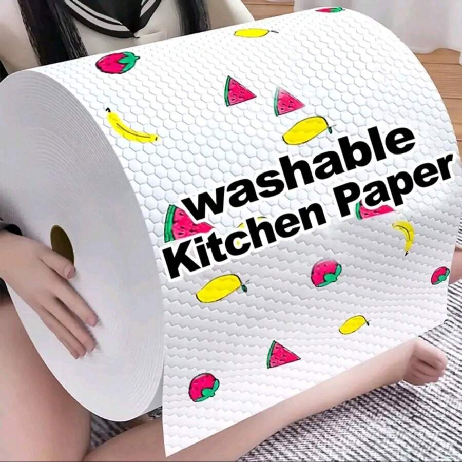Washable Kitchen Paper Towels, Disposable Cleaning Wipes, Highly Absorbent, Non-Greasy, Rolled, Random Pattern, Suitable For Kitchen, Car, Living Room, Bathroom, Bedroom And Other Places, Essential For Kitchen Cleaning, Also Decorative Kitchen Product. - Multicolor - View 1