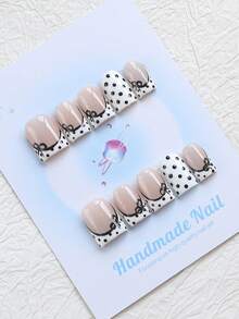 10PCS-Handmade Press On Nails, Square Shape, Fake Nails, Fall Nails,Y2K Style, Sturdy, Reusable, White, Paired With French Style, 3D Design, Suitable For Autumn,Winter,Daily Wear, Parties, Vacations, And Also The Best Holiday Gift For Women. - White - View 3