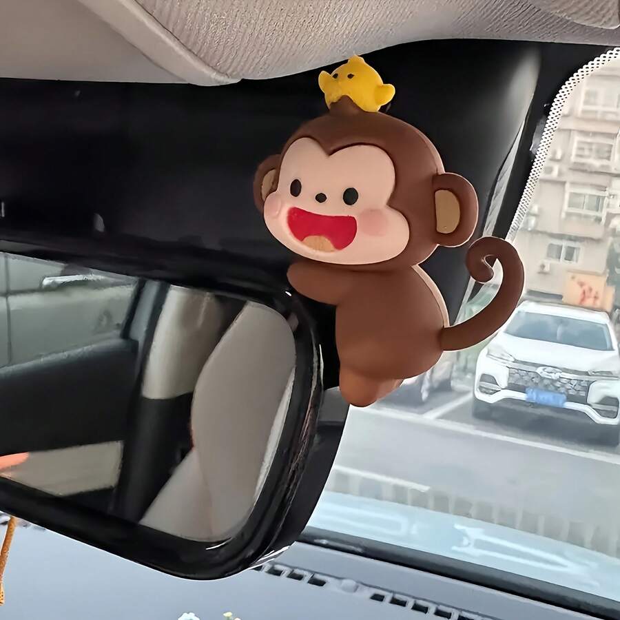 1pc Mini Monkey Car Hanging Ornament - TPU Material, Suitable For Rearview Mirror And Dashboard Decoration - Multicolor - View 1