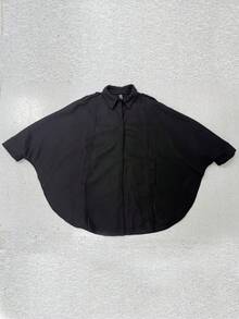 Solid Color Woven Fabric Slit Pocket Women's Cape, Casual Autumn/Winter - Black - View 1