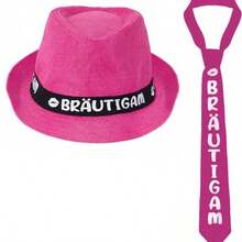 3pcs Groom Theme Set: Pink Hat + Fashion Glasses + Tie, Bachelor Party Costume Props, 1980s Fashion Accessories,Halloween - Hot Pink - View 8