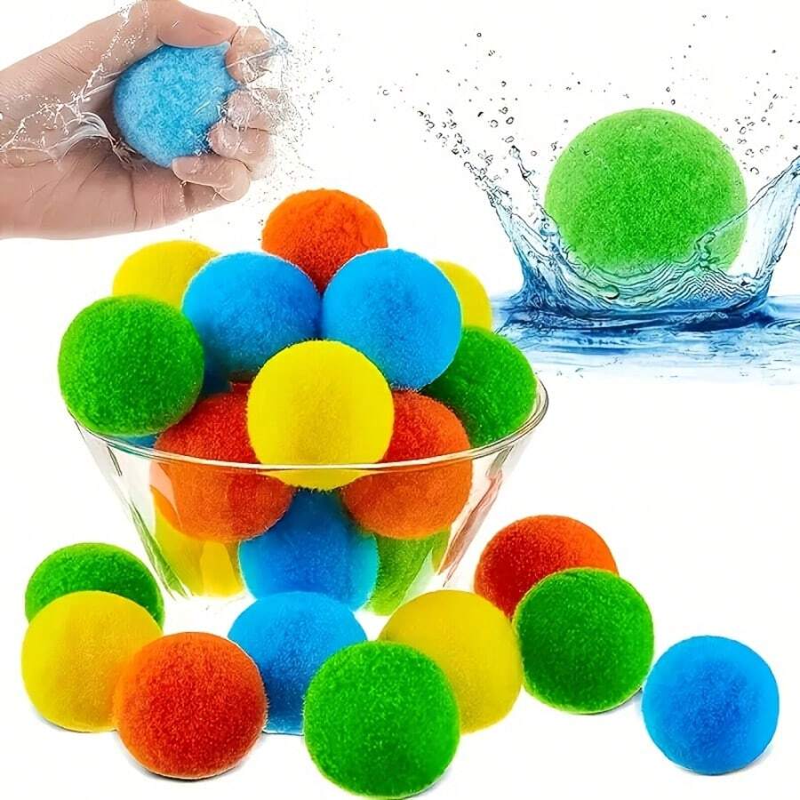 10pcs (Random Color) Reusable Water Sponge Balls, Suitable For Pool Party, Backyard Play, Multi-Player Competitive Games - Multicolor - View 1