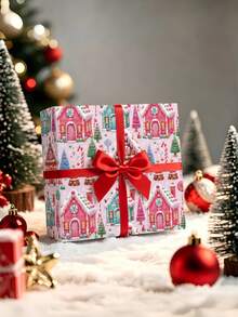 2/1 Roll Of Christmas Gift Wrapping Paper Featuring A Gingerbread House Theme; Made Of Coated Paper; Dimensions: 43 Cm X 300 Cm; Suitable For Christmas Gift Wrapping, Party Decorations, And Holiday Gifting. - A - View 2