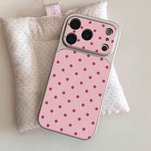 1pc Pink Textured Phone Case Compatible With Apple 17, 16 Pro, 15, 14 Pro, 13, Large Window Design, Premium Niche Style - Pink - View 3